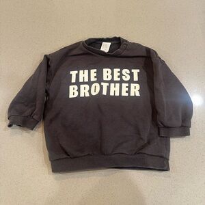H & M Dark Grey Crewneck Pullover Sweatshirt "The Best Brother" 12 months
